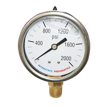 Interstate Pneumatics Oil Filled Pressure Gauge 2000 PSI 2-1/2 Inch Dial 1/4 Inch NPT Bottom Mount G7022-2000